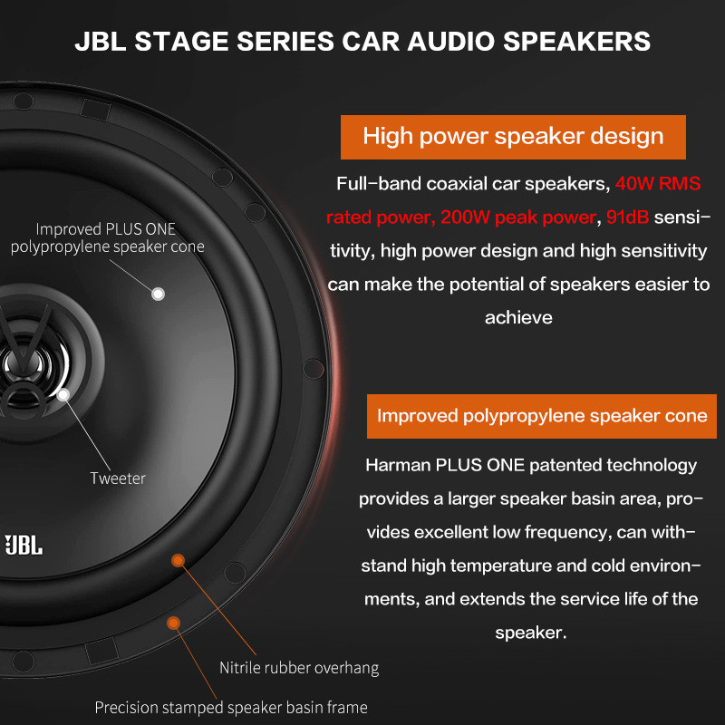 JBL car audio speaker 6-inch 6.5-inch coaxial speaker 200W full-band speaker Hifi speaker Car audio