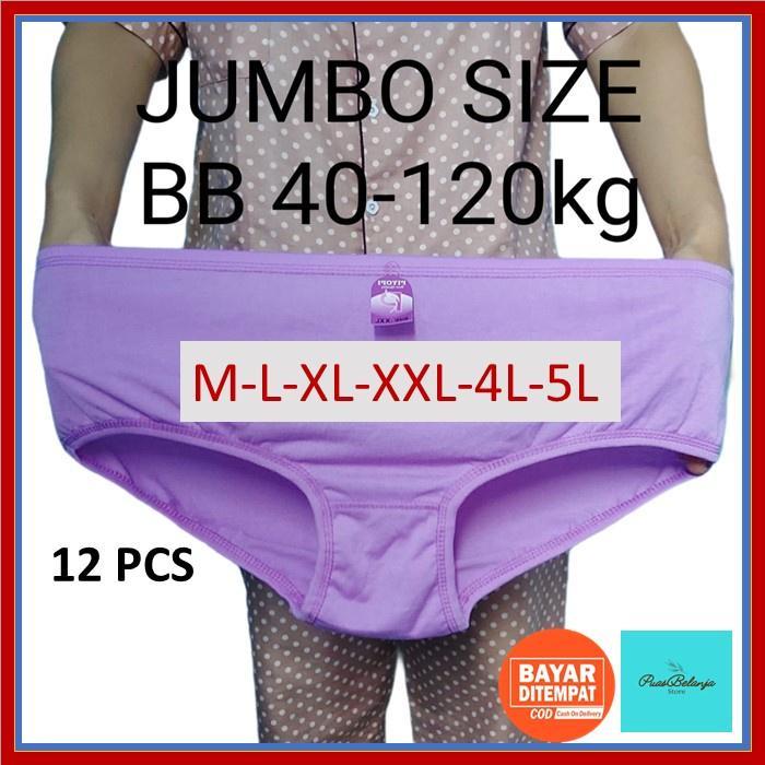 Celana Dalam Wanita Polos Katun 12 Pcs Elastis Cd Ibu Hamil Jumbo 5L-4L-3L-L-M Cawet Cotton