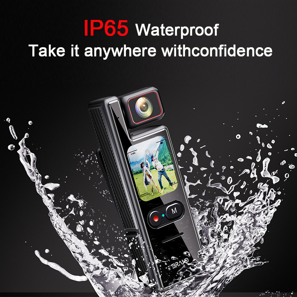 4K Pocket Action Camera Touchscreen Zoom Bodycam with EIS Waterproof Cam Vlogging Recording 180?