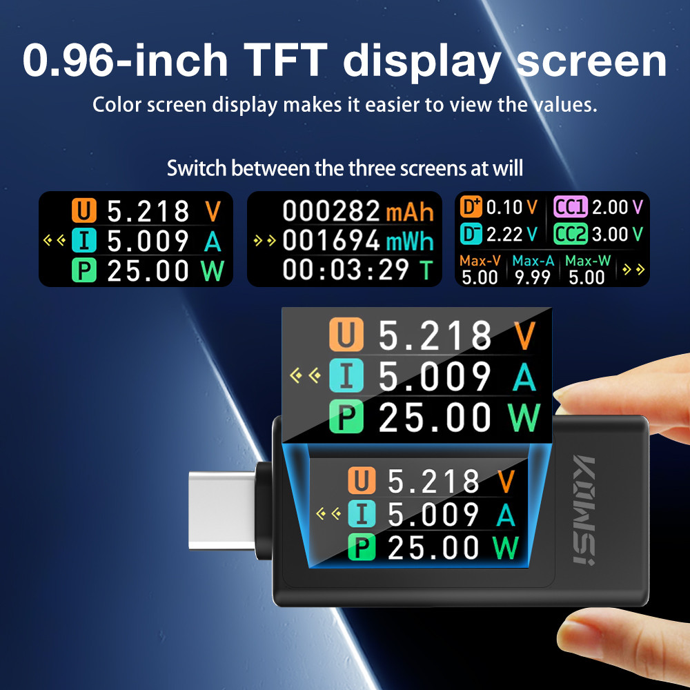 10 in 1 Type-C Current 4-30V 0-8A Voltage Meter Amp Volt Detector Power Meter USB Tester Cut-off