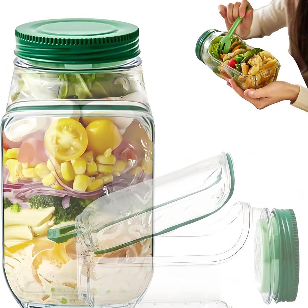 Plastic Leakproof Salad Box Salad Container with Side-opening Cover Reusable Portable Fruit Storage