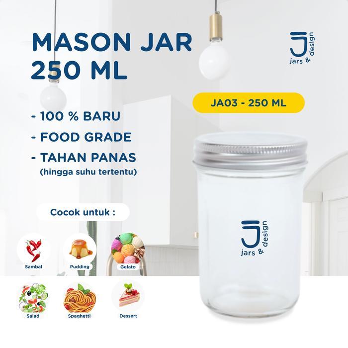 JA03 Jar Kaca 250ml Tutup Aluminium / Mason Jar 250ml Tutup Aluminium