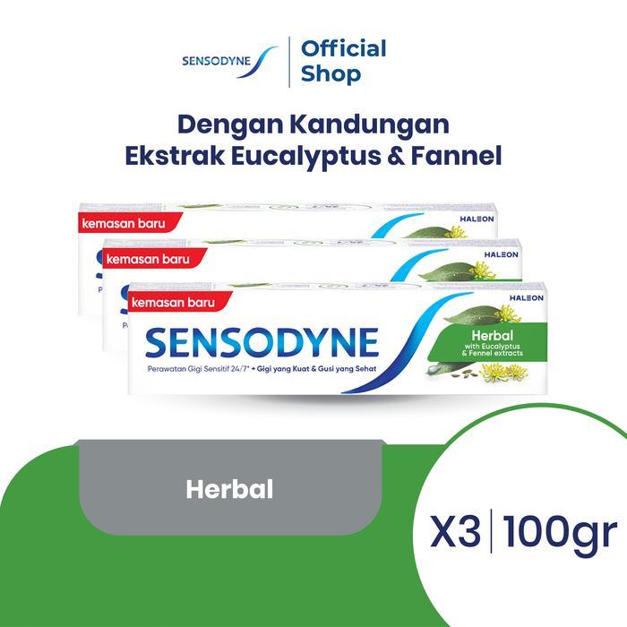 Sensodyne Toothpaste Pasta Gigi Sensitif Ekstrak Herbal Alami 3x100gr - TRIPLEPACK