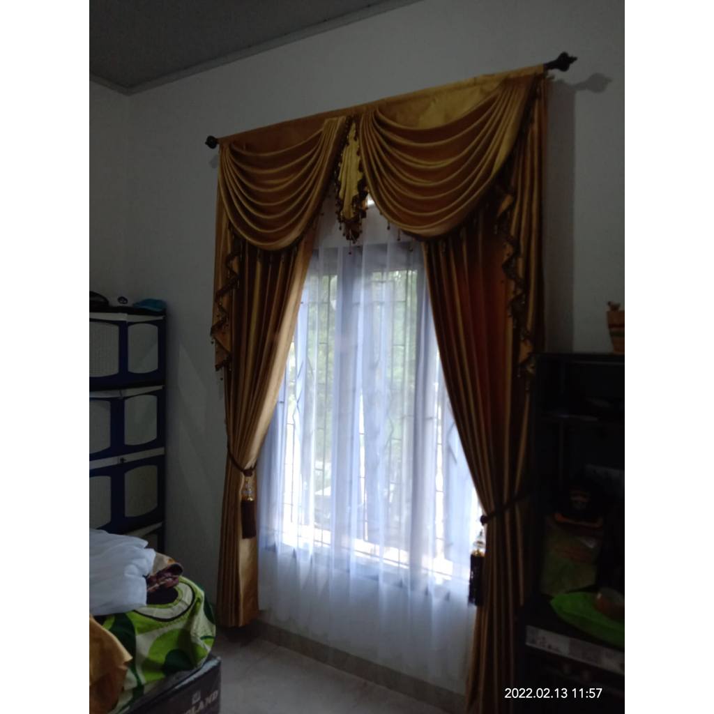 gorden model spanyol gorden lebar 2 meter gorden poni gelumbang gorden pintu depan gorden jendela go