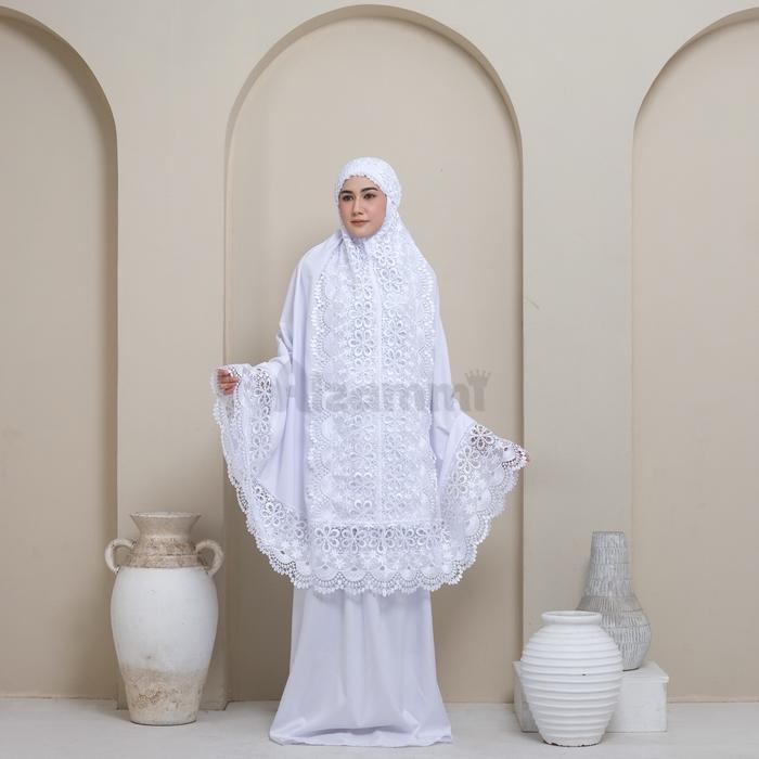 PREMIUM Mukena Daily Syahnum Putih Bersih Bahan Katun Renda Mewah
