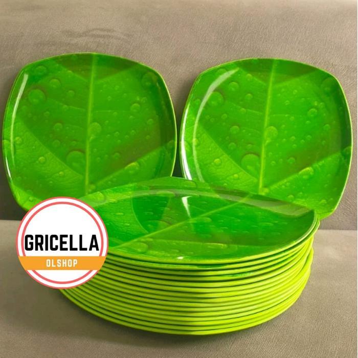 PROMO TERLARIS 6 PCS PIRING MELAMIN TEPLEK MOTIF DAUN BESAR / PIRING SAJI LAUK MELAMIN