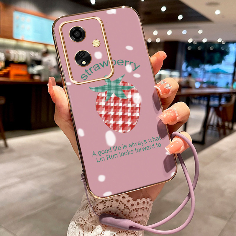 Casing Hp Untuk OPPO A59 2016 F1s Case Stroberi Kotak-kotak pelapisan elektro Cesing silikon Kasing 