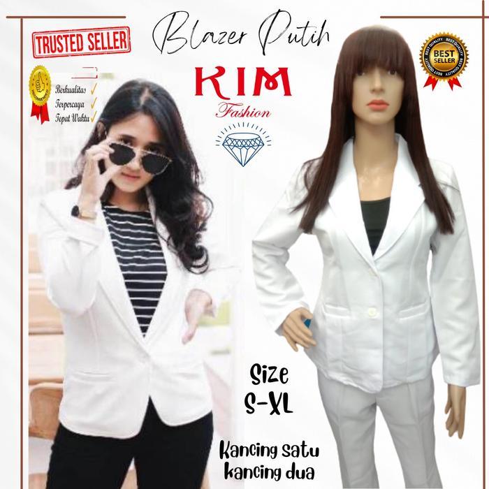 BLAZER PUTIH FORMAL WANITA JAS PUTIH DOKTER BLAZER PUTIH FORMAL KATUN TWILL SIZE S-5L JUMBO LENGAN