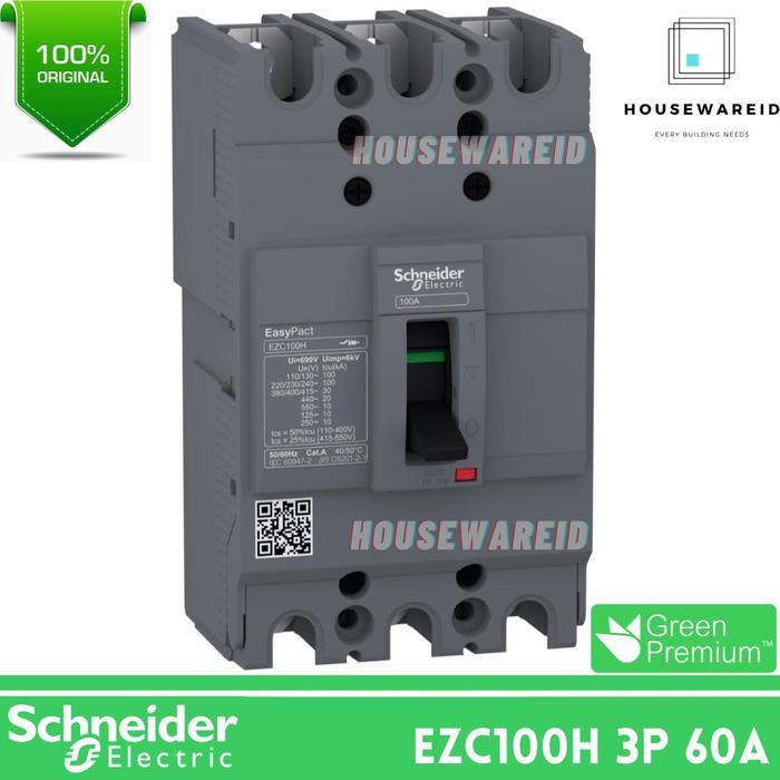 MCCB 3 PHASE 60 AMPERE SCHNEIDER EZC100H3060 ORIGINAL / MCCB 3P 60A 30KA EZC100H / BREAKER 3 POLE