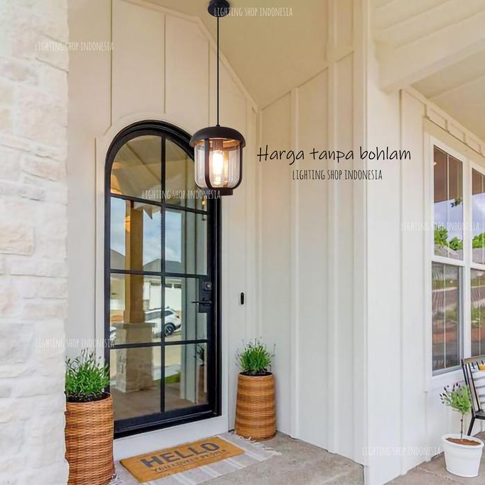 Lampu gantung hitam E27 minimalis outdoor waterproof lampu teras
