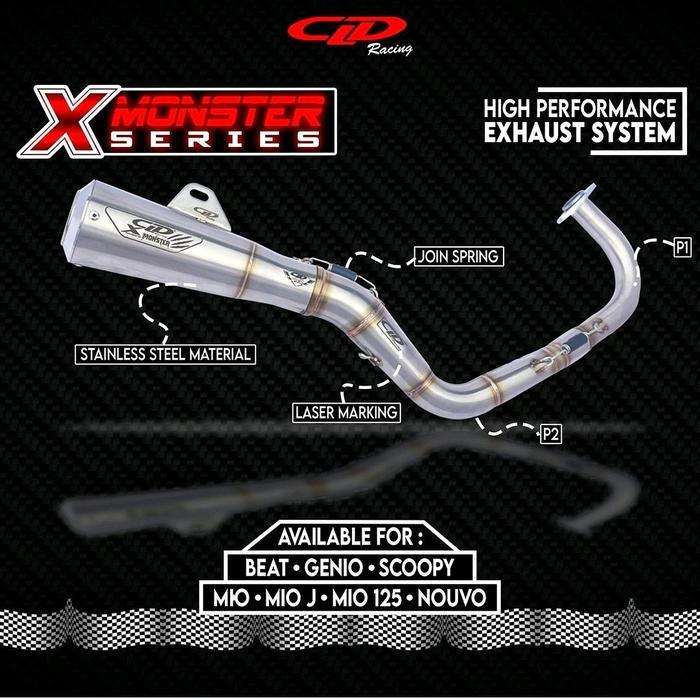 Knalpot CLD Racing Type Monster X Series untuk Honda Beat Karbu/Fi, Genio, Beat Deluxe, Scoopy