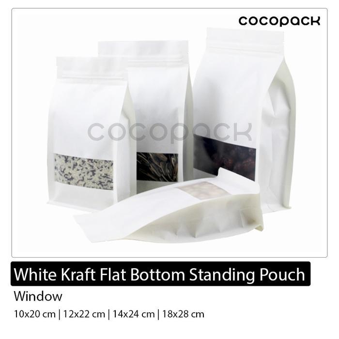 White Kraft Flat Bottom Standing Pouch - Matte Window 50 Pcs