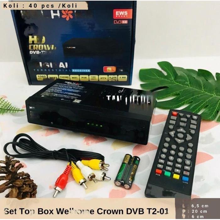 Set Top Box DVBT2 Welhome Crown 01 Free Kabel RCA Antena