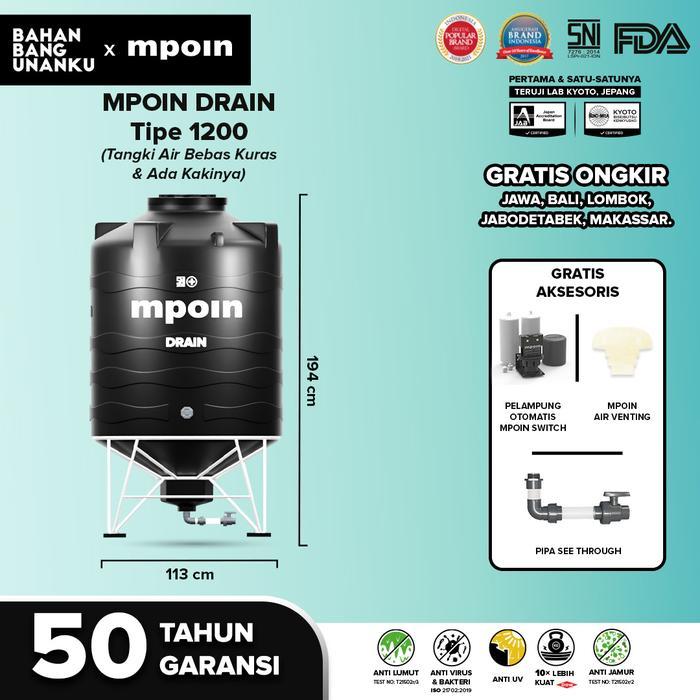 MPOIN TANGKI TANDON TOREN AIR 1200 MPOIN DRAIN 1100 LITER GARANSI 50 TAHUN ANTI