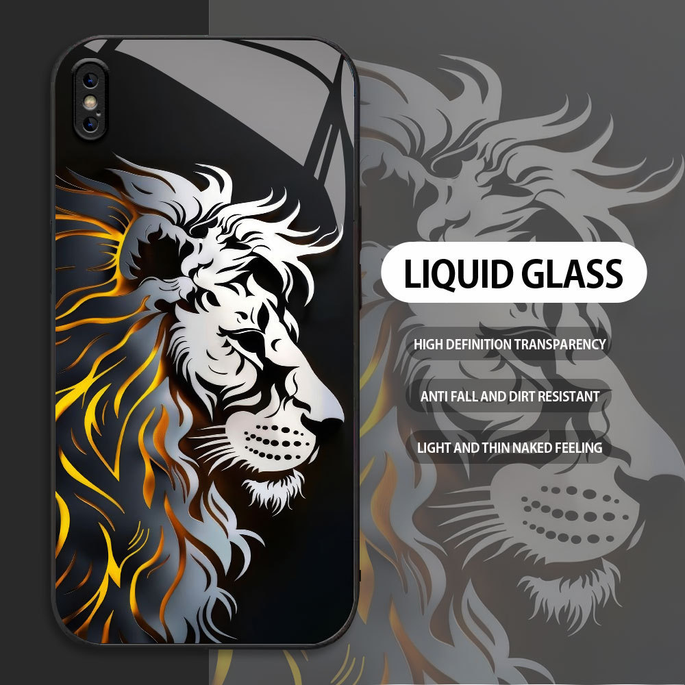 For Apple iPhone X XR XS MAX Casing Handphone  Pola singa Glass kesing Phone Case edge Silicone cove