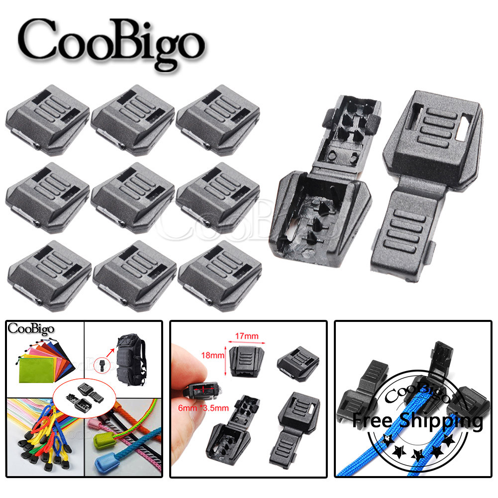 100pcs Plastic Zipper Pull Tabs Cord Ends Tips Shoelace Cord Lock Clips for Paracord Molle Backpack