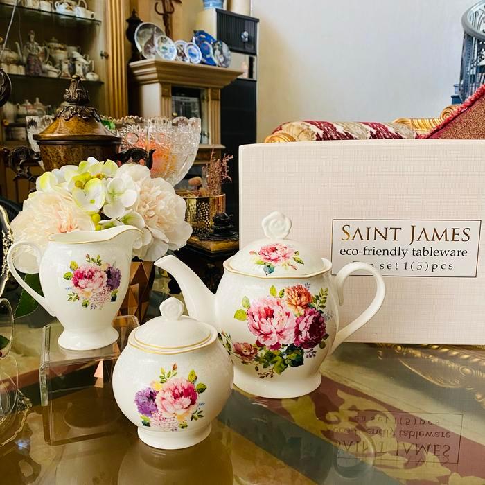 TEA POT SET CREAMER SUGAR SAINT JAMES LA VIE EST BELLE MEWAH CANTIK