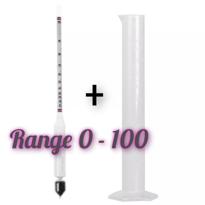 ALAT UKUR KADAR ALKOHOL + GELAS UKUR TABUNG 100 ML/ALCOHOL METER ALAT UKUR ALKOHOL