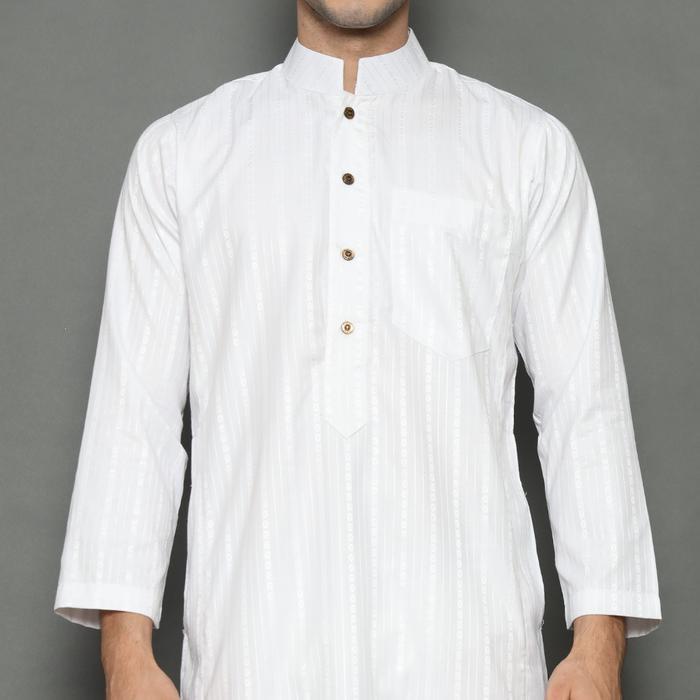 Gamis Pria Arab Jubah Pria Putih Thobe Motif Salur Lengan Panjang Muslim Remaja & Dewasa