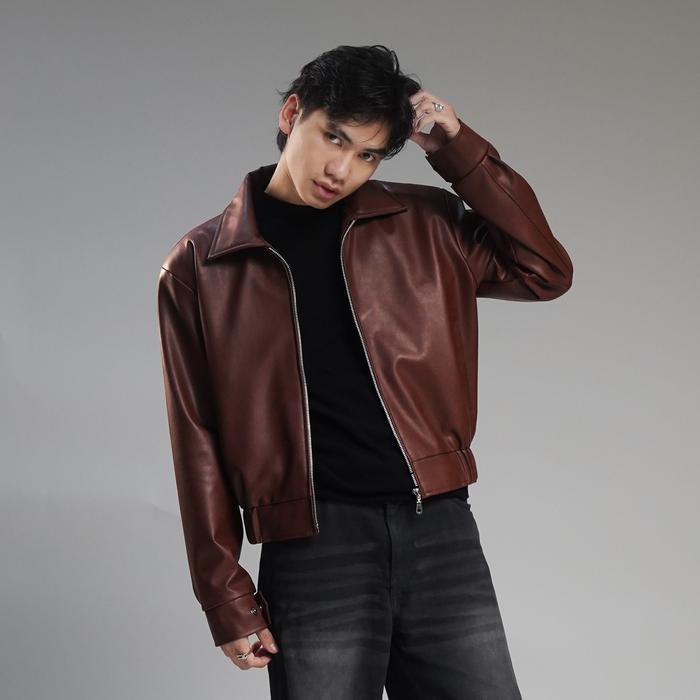 Best Seller Jaket Boxy Kulit Pria Vintage Pu Leather Original