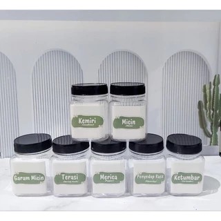 Terlengkap Toples bumbu dapur 200ml hitam bonus sendok dan STIKER