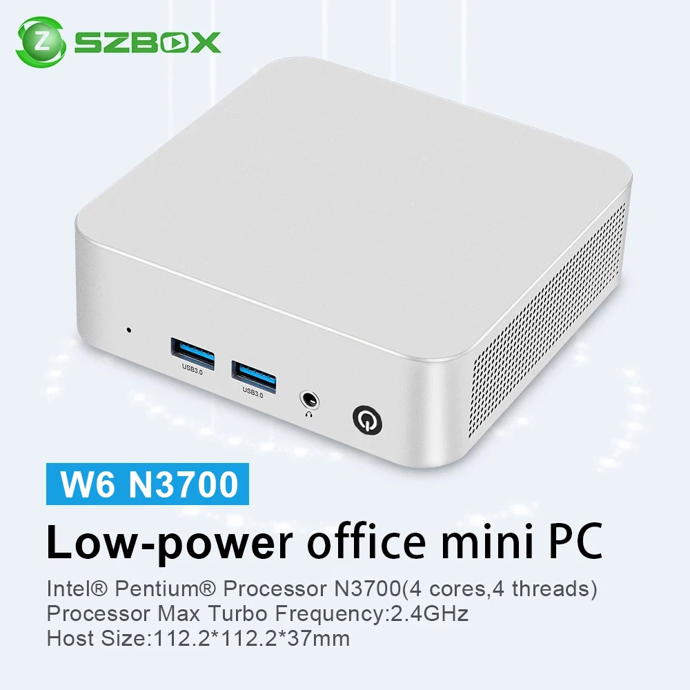 SZBOX W6 Mini PC Intel N3700 Windows 10 SO-DIMM RAM 8GB 128GB SSD RJ45 1000M LAN M.2 SATA3*2 Office