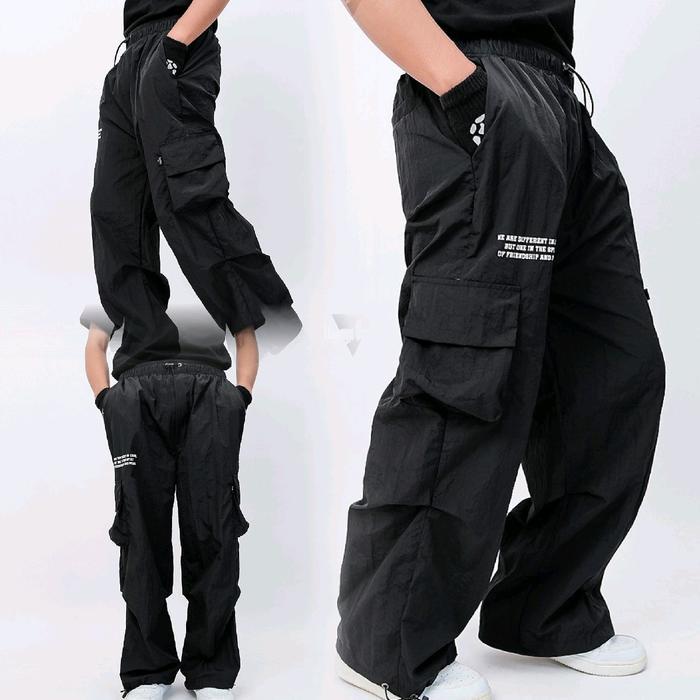 Consina - Celana Cargo Trackpants Hitam Nagoya Parasut Crinkle Cargo Taslan Anti Air Distro Celana