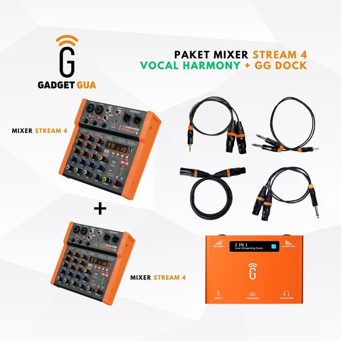 PAKET MIXER VOCAL HARMONY (2 AUDIO MIXER) - PAKET MIXER STREAM 4 2PCS + KABEL SET + GG DOCK