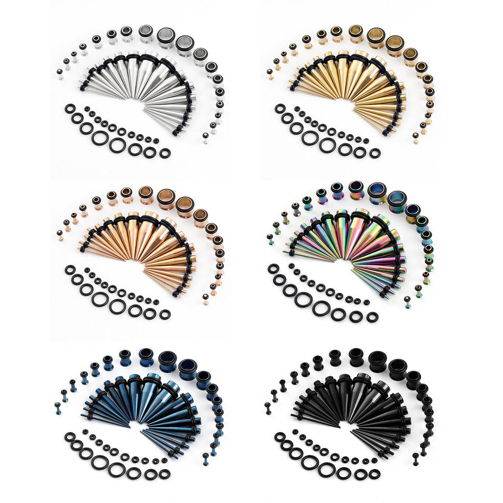 36PCS 316L Stainless Steel Ear Gauges - Single Flare Spike Plugs, Colorful Cartilage Piercing