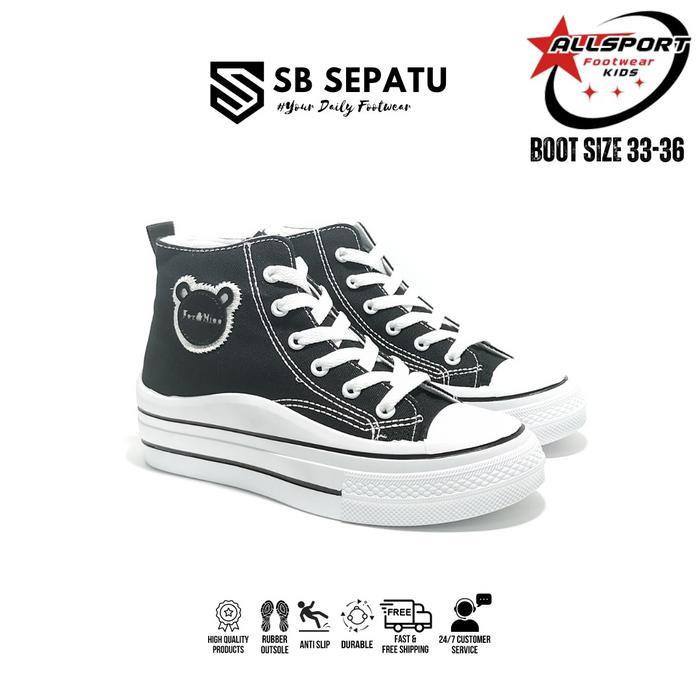 Bata Tomkins - Sneakers For & Nice Boot Kids' Women Black Sepatu Fashion Cewek Korea Style Hitam