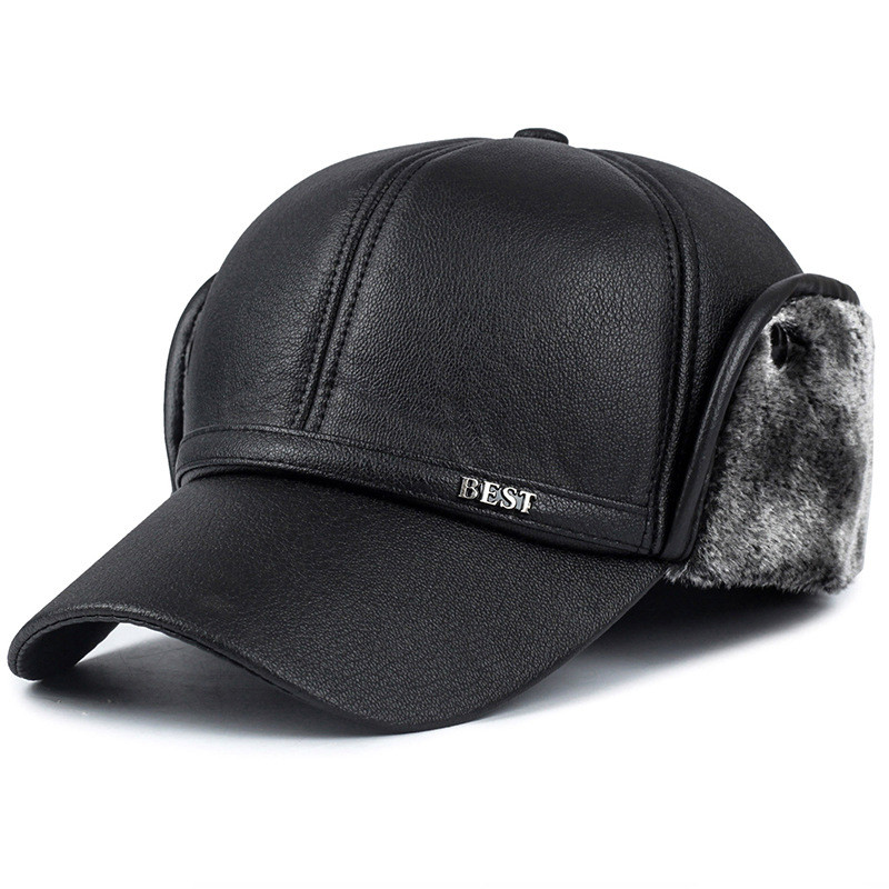 Winter New Men'S Hat Imitation Leather Baseball Cap, Fashion Ear Protection Cap, Cap, Winter Outdoor