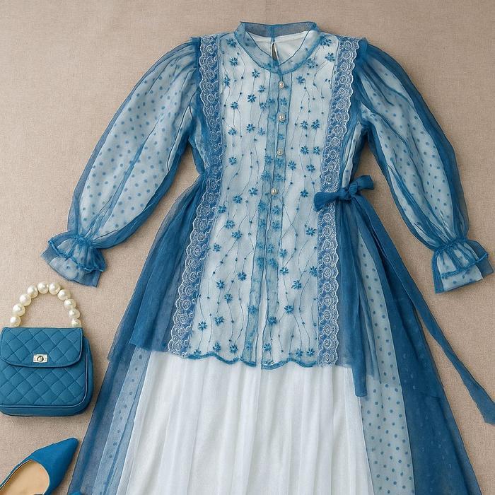 TERLARIS Baju anak Remaja Safa Kids Set Gamis dan Outer Brokat Tile Anak Lebaran Model Terbaru Usia