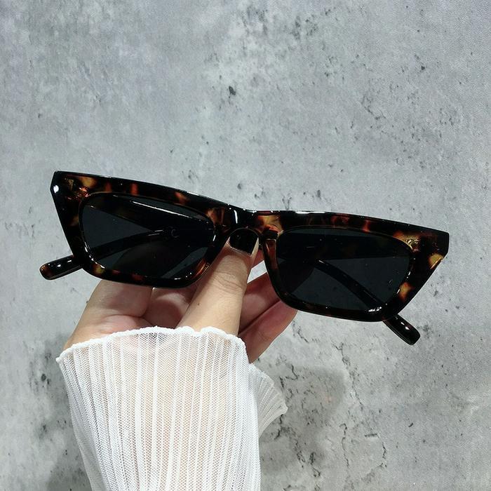 Kacamata Korea Hitam Leopard Ash Grey Cat Eye Sunglasses Retro Vintage