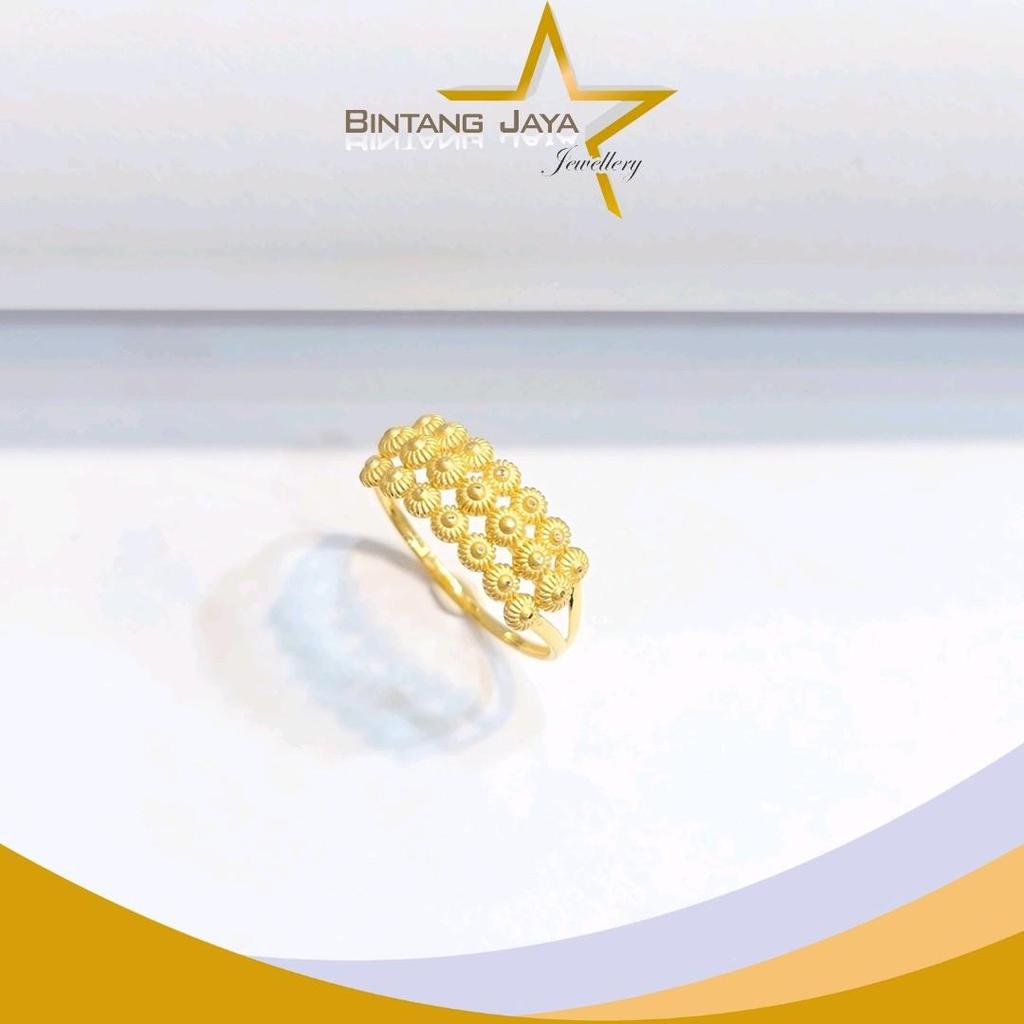 Cincin Emas Borobudur Tiga Baris | Berat 0,86gr | Kadar 16K | Size 10 | Lebih Tebal Lebih Bold (LJ)