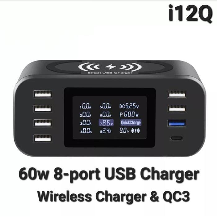 Avpro I12Q 60W 8-Port Smart Usb Charger Lcd Display W Wireless & Qc3