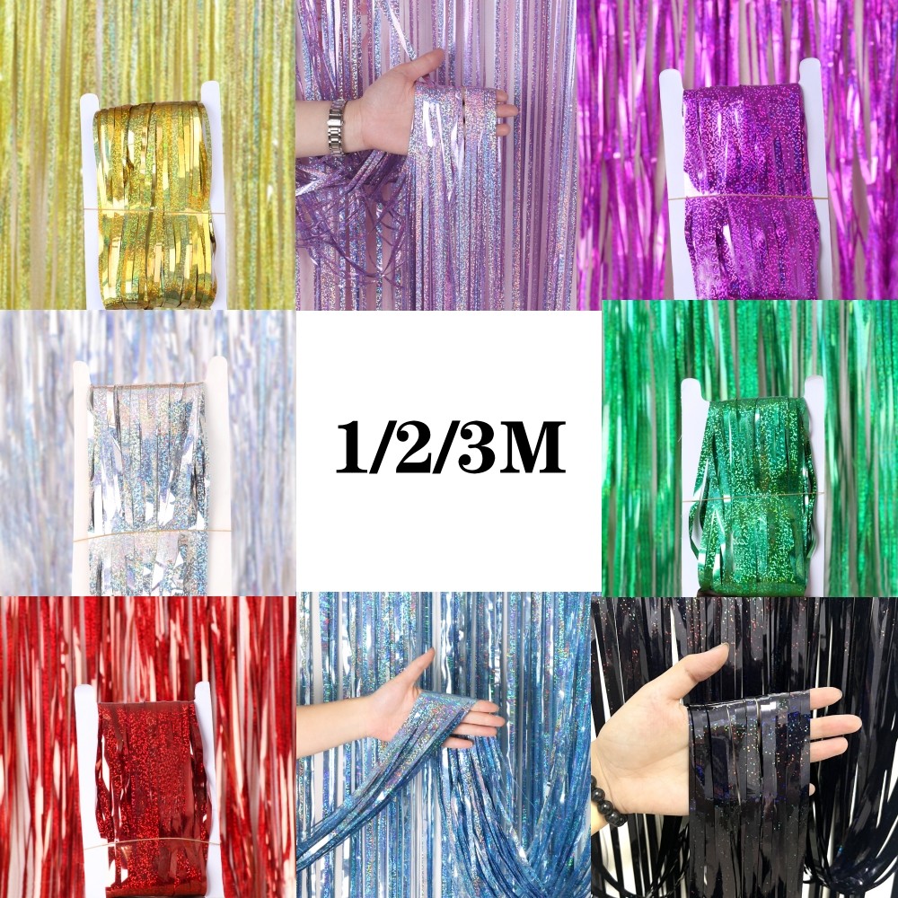 tinsel blue Pink Foil Curtain 1x3m Party background Gold Beige Green Foil Fringe Curtain 1m 2m