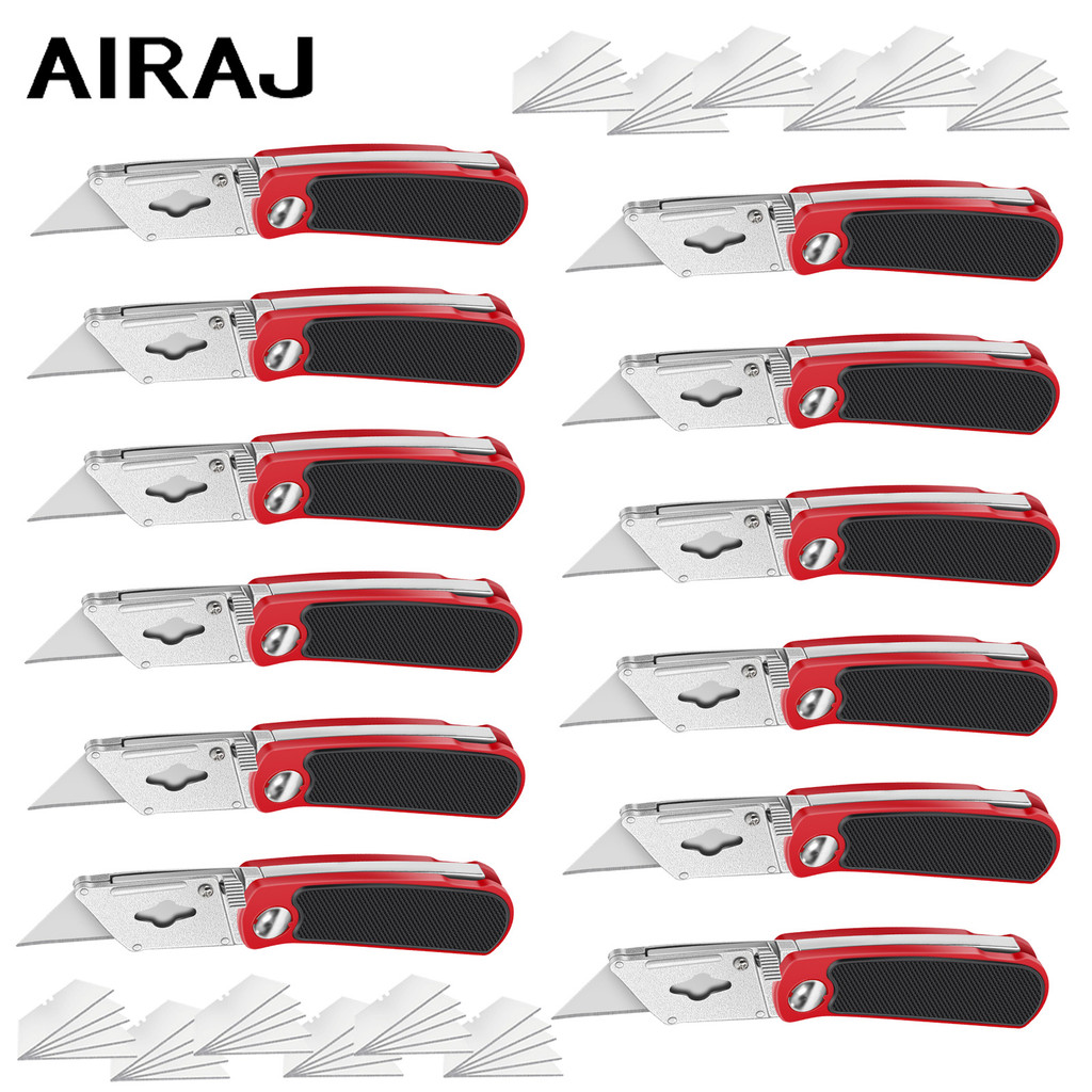 BEST  AIRAJ 4to12 Pack Folding Utility Knife Set Quick Change Blade Comfortable Handle,Back-lock Mec