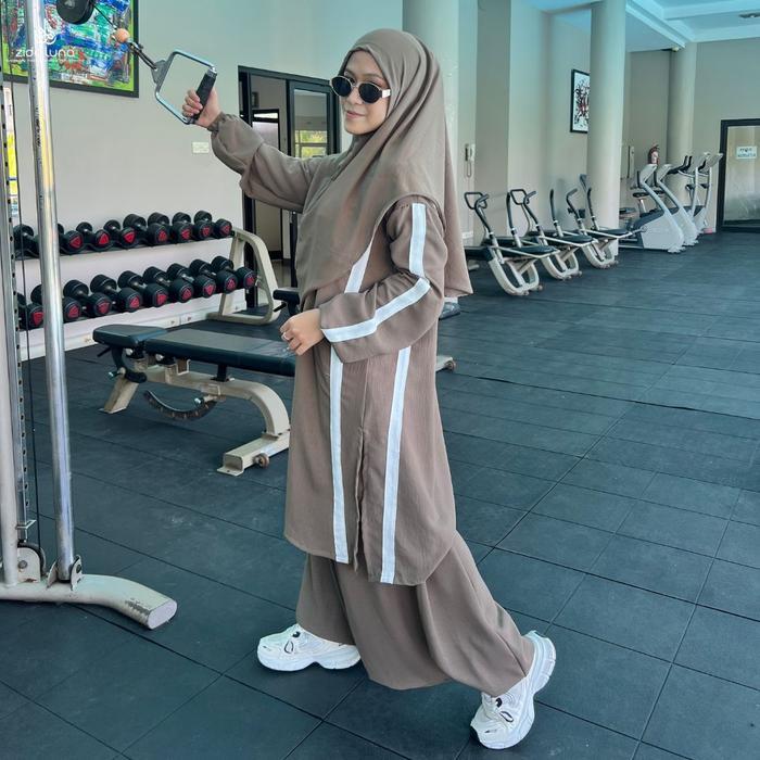 Zida Luna Haliza Sporty Active Setelan Muslimah 3In1 Wanita Celana Sirwal & Bahan Crinkle Airflow