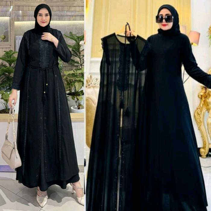 Gamis Abaya Turkey Model Rompi Lepas Material Jersy Kombinasi Ceruty Mewah Fashion Muslim Wanita