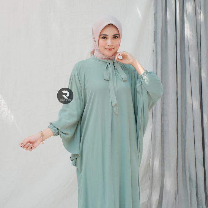 Rifina Store Dress Zalea Simple Elegan Polos Rayon Premium Dress Muslim Batwing Wanita Gamis Batik