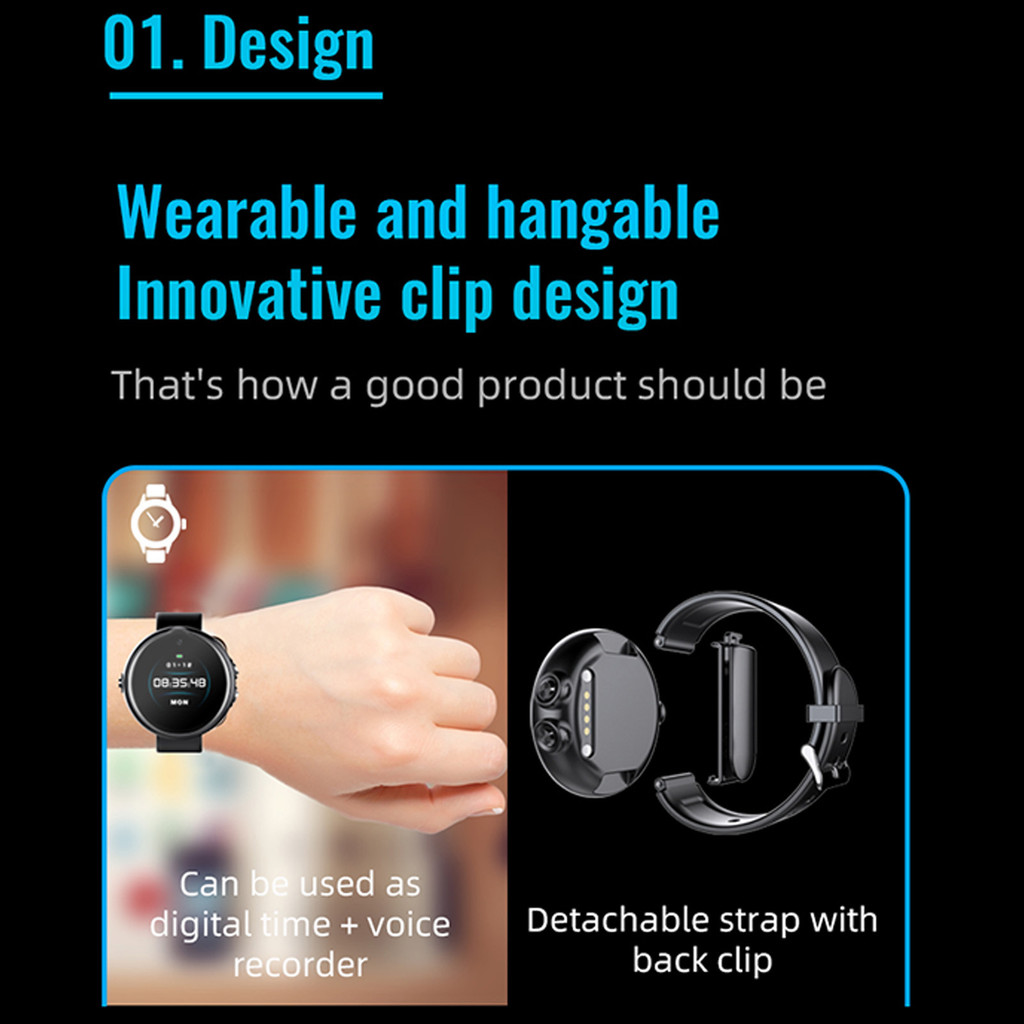 Recorder Bracelet Voice Recorder Watch One Click Recording AI Intelligent HD Noise Reduction Voice