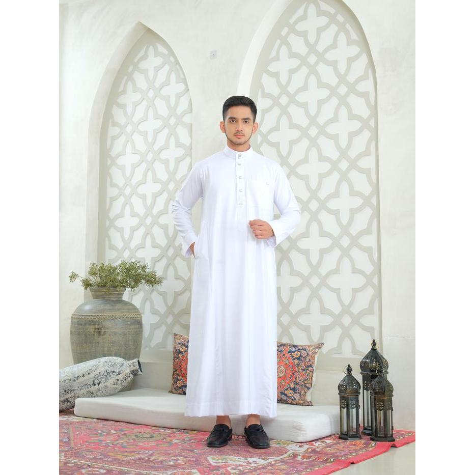 AL Haramain Series Semi Wol Thobe Hassan Jubah / Gamis Pria Dewasa (241978/79/80) Putih