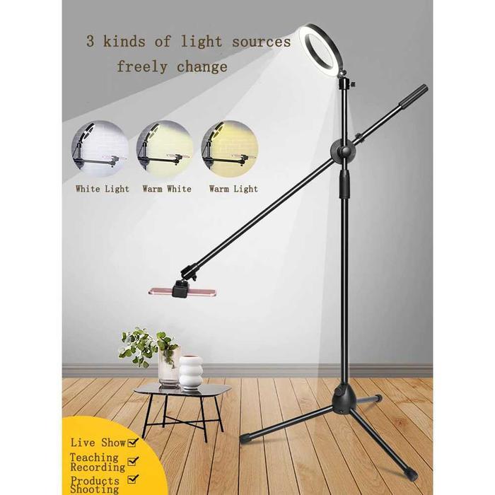 Tripod Stand Tiang Holder Hp Boom Arm Lampu Ring Light Smartphone Live