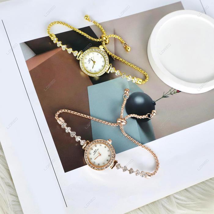 Loreo - Jam Tangan Serut Adjustable Aksen Diamond . Jam Tangan Wanita Kecil