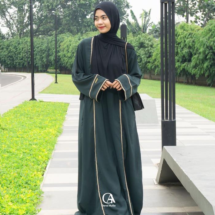 Abaya Nafisya by Gerai Aulia Abaya Syar'i Remaja Arabian Payet Polos Hitam Umroh Haji Lebaran Gamis