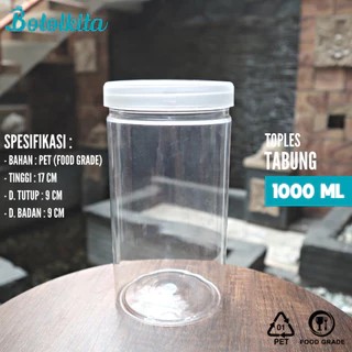 Toples Plastik Tabung 1000ml / Toples Kue 1000ml / Toples Kacang 1000 ml / Toples Makanan 1000 ml / 