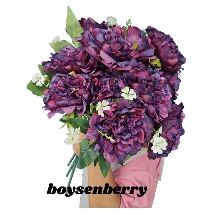 Bunga Palsu Peony Jumbo ACC 5 Cabang Dekorasi Wedding Premium - Hiasan, Dinding
