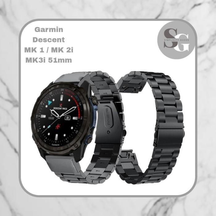 Stok Baru STRAP GARMIN DESCENT MK1 / MK2I / MK3I 51MM SMARTWATCH STAINLESS STEEL 3 BEADS TALI JAM