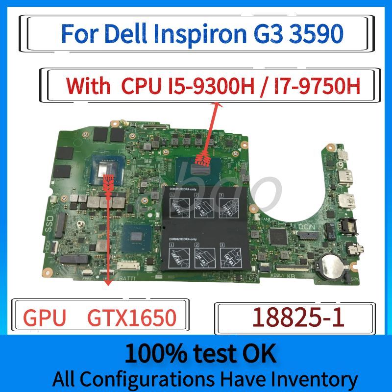 18825-1 Motherboard.For Dell Inspiron G3 3590 Laptop Motherboard with i5-9300H i7-9750H CPU GTX1650 