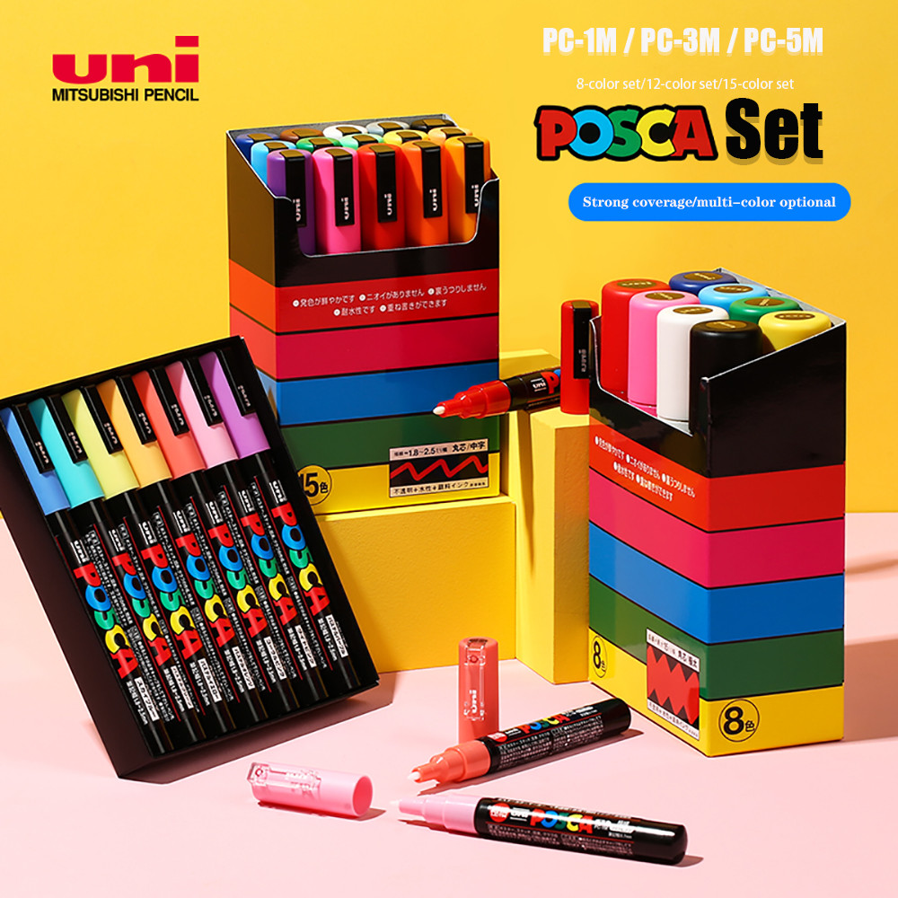UNI POSCA Marker Pen Set POP Advertising Poster Graffiti Note Pen Color Gloss Multicolor Pen PC-1M P